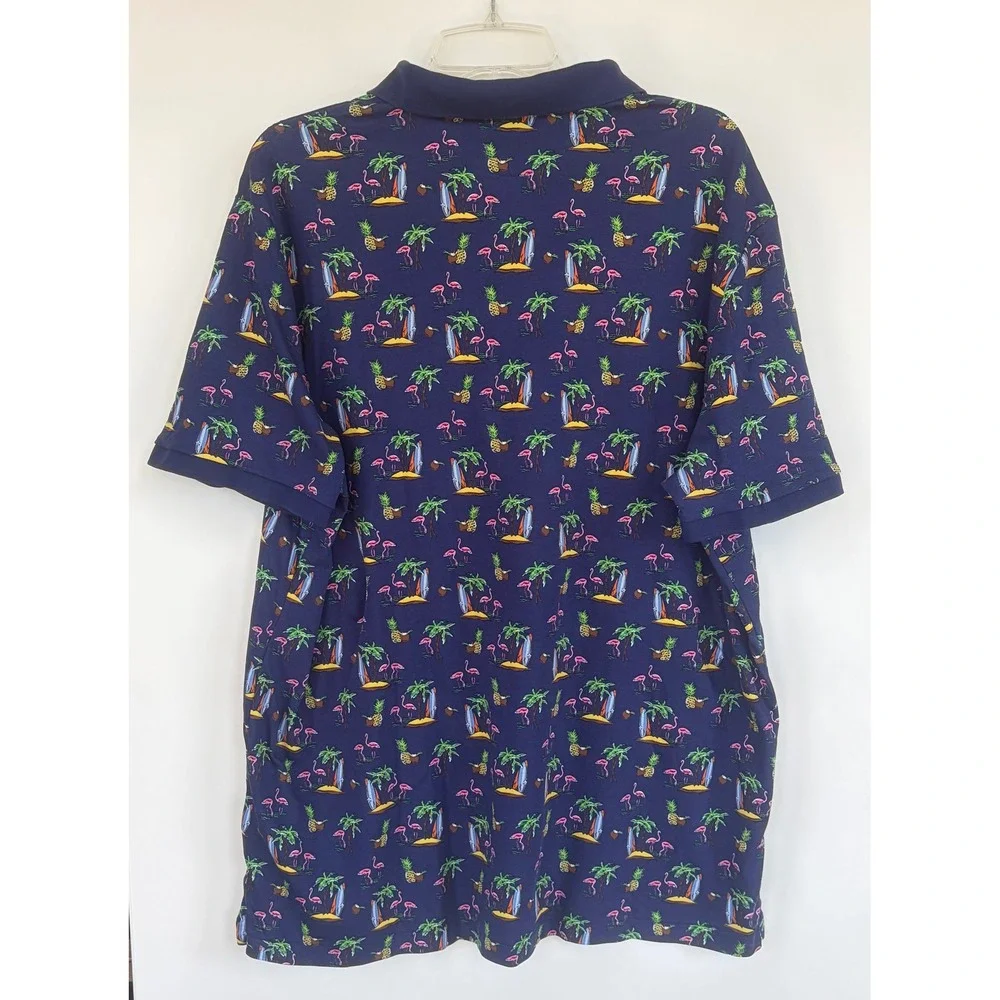 Polo Ralph Lauren Mens XXL Navy Blue Tropical Flamingo Pineapple Polo Shirt